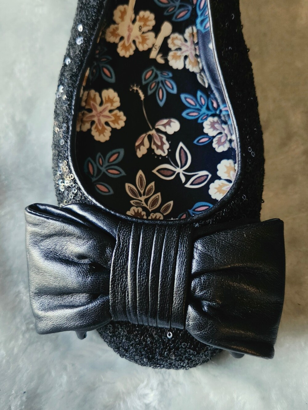 Tory Burch Black Sequin Ballet Flats with Bow - Picture 3 of 7